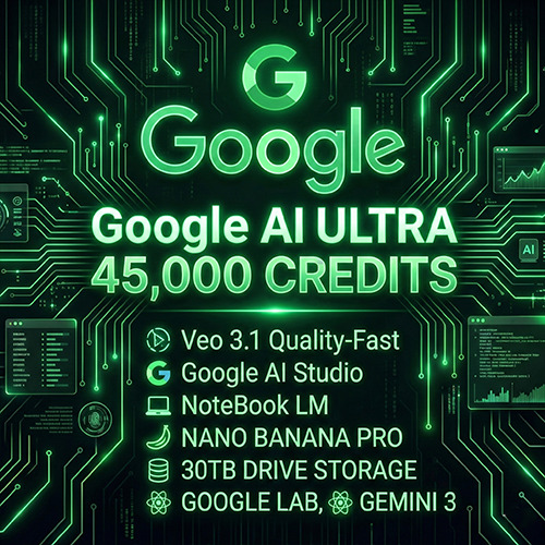 حساب خاص لمدة شهر واحد من Google AI Ultra. 45000 رصيد ذكاء اصطناعي، إصدار VEO 3.1 غير محدود