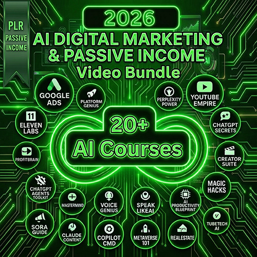 مجموعة دورات فيديو التسويق الرقمي بالذكاء الاصطناعي لعام 2026: الدخل السلبي، ChatGPT، Claude (PLR)