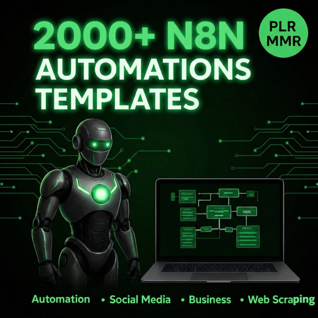 سير عمل أتمتة الذكاء الاصطناعي من n8n: أكثر من 2000 قالب PLR/MRR (تنزيل رقمي)