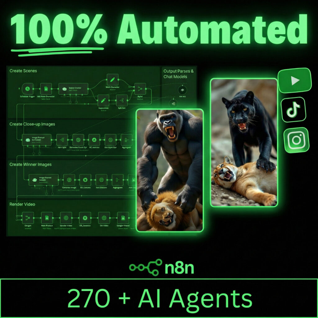 حزمة أتمتة الذكاء الاصطناعي n8n: أكثر من 270 سير عمل لمقاطع الفيديو القصيرة الفيروسية بدون وجوه