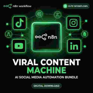 حزمة أتمتة وسائل التواصل الاجتماعي بالذكاء الاصطناعي | قوالب n8n للفيديوهات القصيرة الفيروسية، وReels، وLinkedIn، وTwitter | مجموعة أدوات صانع المحتوى | تنزيل رقمي